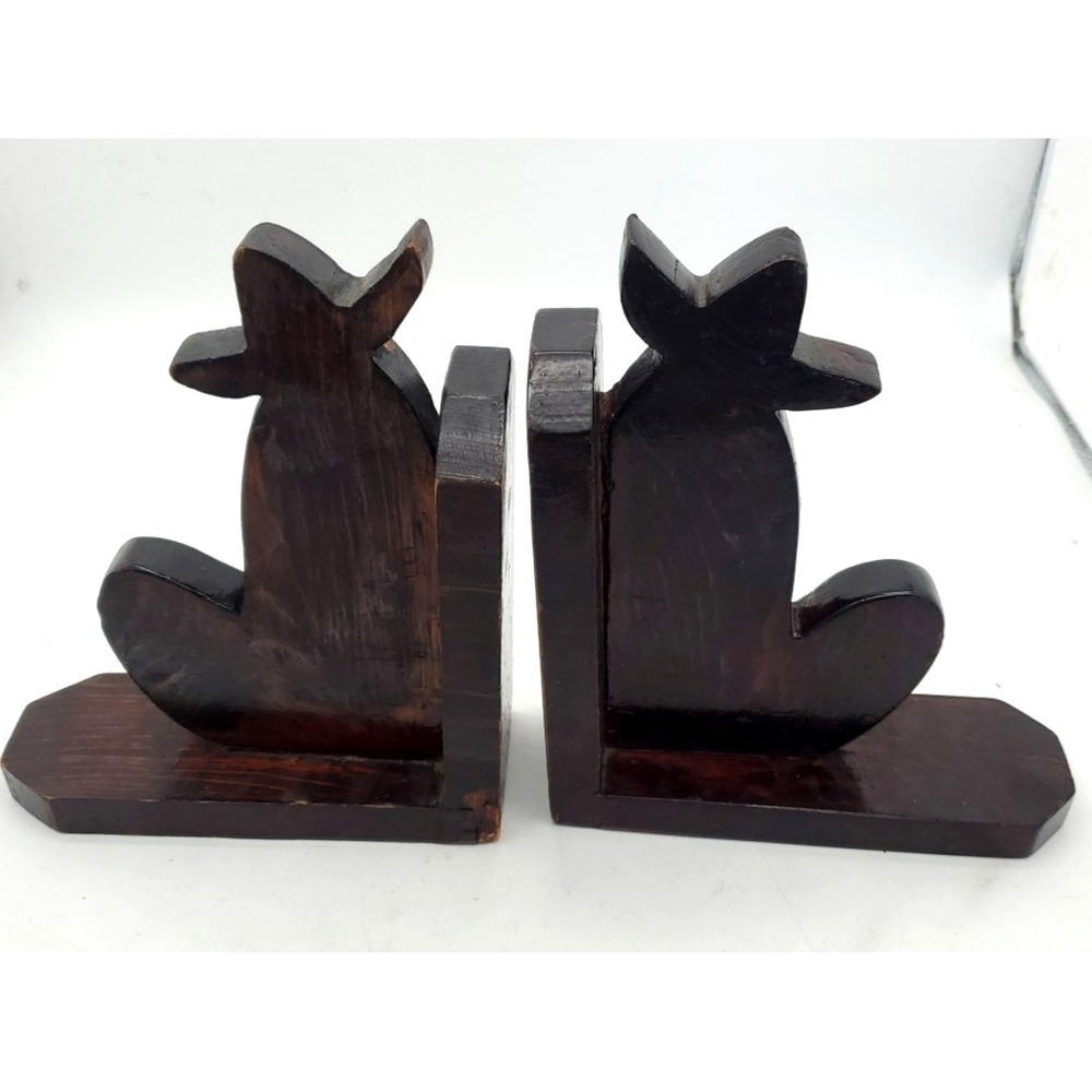 2 Vintage Carved Wood Bookends Couple Man Siesta Mexico Hand Made